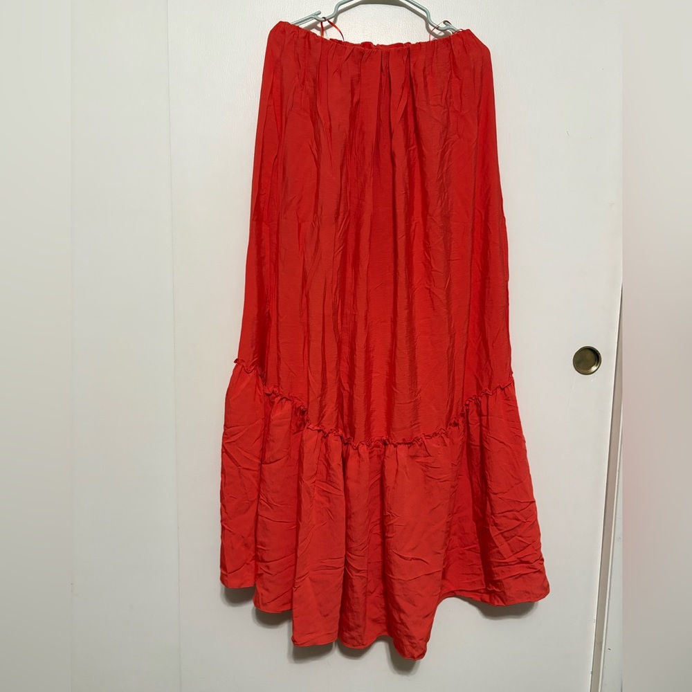 Anthropologie Strapless Tiered Ruffled Maxi Dress Coral Orange M - Picture 4 of 8